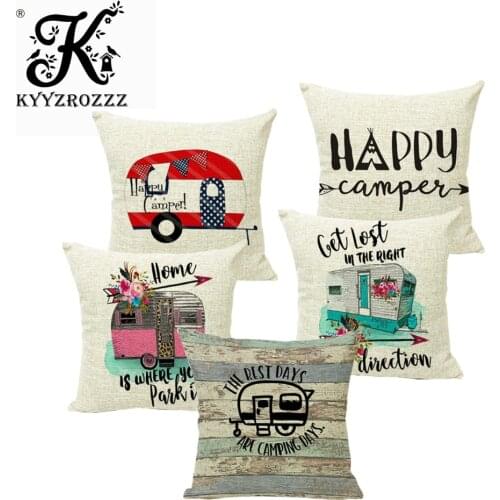 Happy Campers Adventure Waiting For Car Trip Cushion Cover Hawaii Camping Linen Pillow Covers