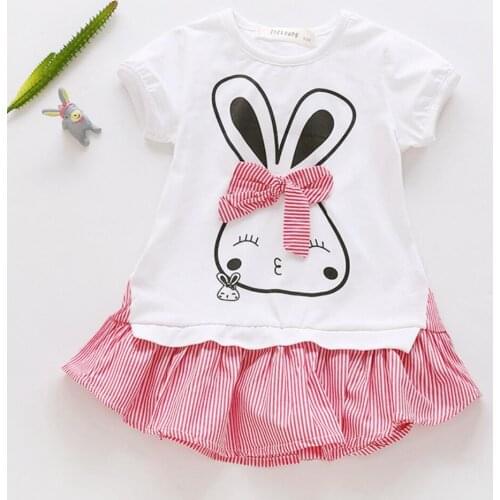 Girl Dress 2019 Summer Baby Shortsleeve Cartoon Rabbit casual Outfit Dress Turn down collar Kids Pure Cotton Dress 3 4 5 6 7 yrs