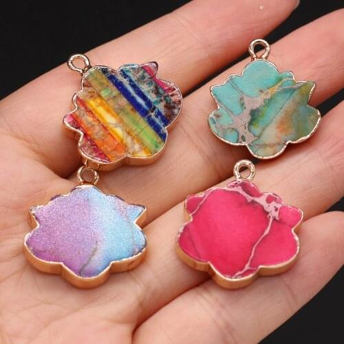 Natural Stone Pendants Gold plated Imperial Stone Charms for Jewelry Making DIY Tribal Necklace Earring Crafts
