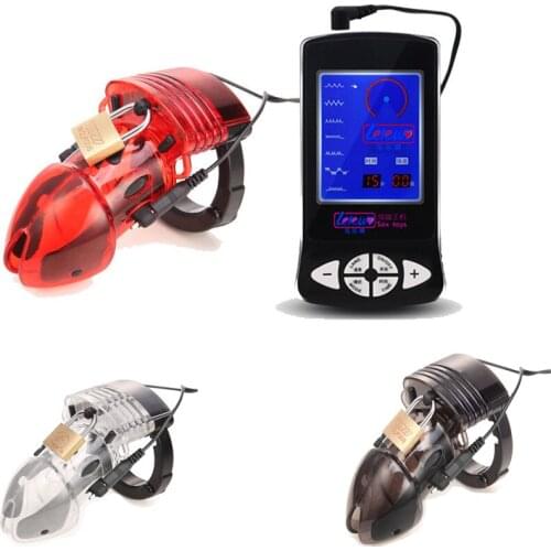 Electric Shock Kit Male Chastity Cock Cage Ball Stretcher BDSM With Lock Cock Ring Chastity Belt Penis Ring Sex Toys For Man