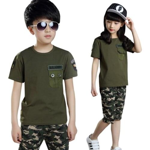 Teenager Boy girls casual 2pc army green Sport suits school style Summer Kids clothes 4 to 12 15 years Childrens Clothing set