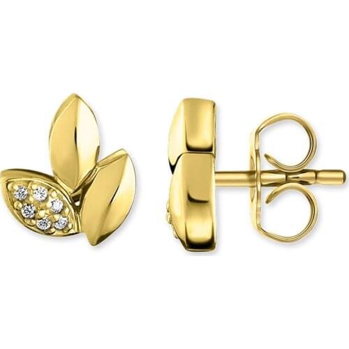 Gold Three Petal Flower Leaves CZ Pave Studs Earrings 2019 Thomas Style Ear Stud 925 Sterling Silver Jewelry Ts Gift For Women