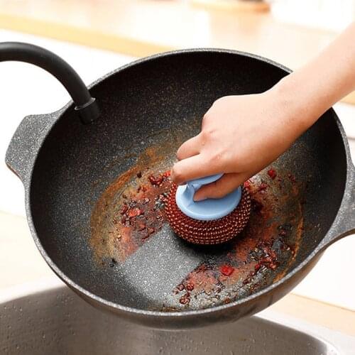Steel Wire Ball Scrubber Dish Cleaning Brush Stainless Steel Long Handle Sponge Balls Cleaner For Washing Pot Dish Pan Bowl Tool