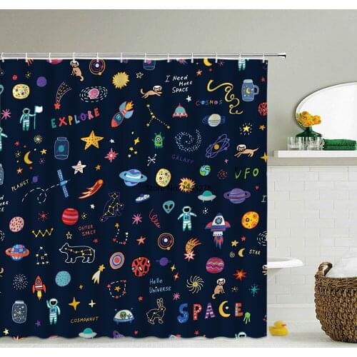 3d Print Bathroom Curtains Cartoon Starry Sky Space Earth Shower Curtains Waterproof Fabric Decor large Size Baby Bath Screen