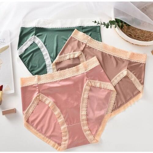 KYRA Big Size Satin Lace Panties Womens Underwear Plus Size Briefs Knickers Soft Lace Hipster High Cut Panty Pants XL 2XL 3XL