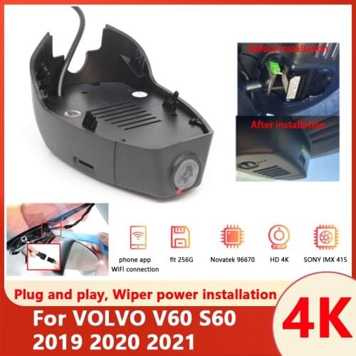 HD 2160P Plug and play Car DVR Wifi Video Recorder Dash Cam Camera For VOLVO V60 S60 2019 2020 2021 Control by Mobile Phone App