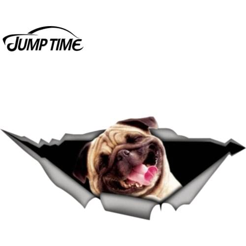 Jump Time 13cm x 5.1cm Happy Pug car decal 3D Pet Graphic Vinyl Decal Car Window Laptop Bumper Car Stickers