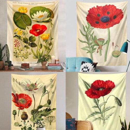 Vintage Aesthetic Flower Wall Tapestries Floral Botanical Tapestry Wall Hanging Plant Chart Tapestry for Bedroom Decor