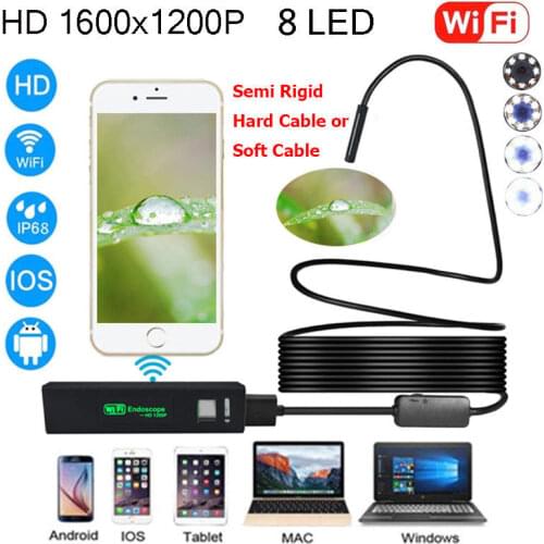 8LED WiFi HD 1200P Waterproof Endoscope Inspection Video Camera Soft Cable Wire Endoscope Borescope Camera for Mobile Phone