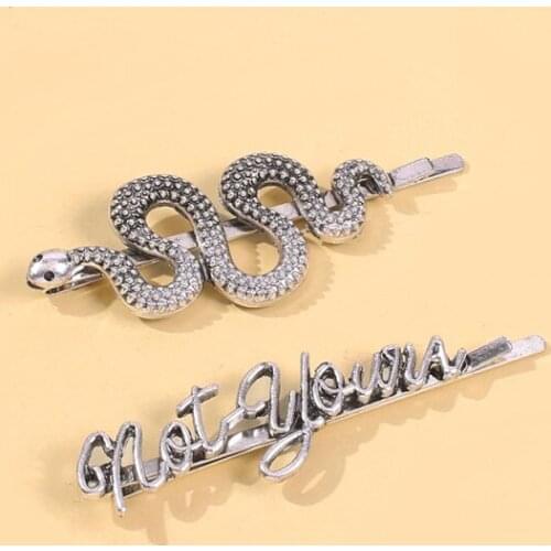 Ancient Silver Color Snake Shape Barrette Hair Clips Hairpins Women Girls Party Jewelry Animal Letters Fashion Hair Accessories