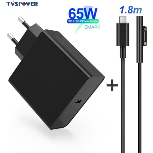PD USB Type C Charger for Microsoft Surface Pro 7/6/5/4/3 Go Book Tablet Replacement 15V/12V 2.58A 65W 44W Charging Cable Black