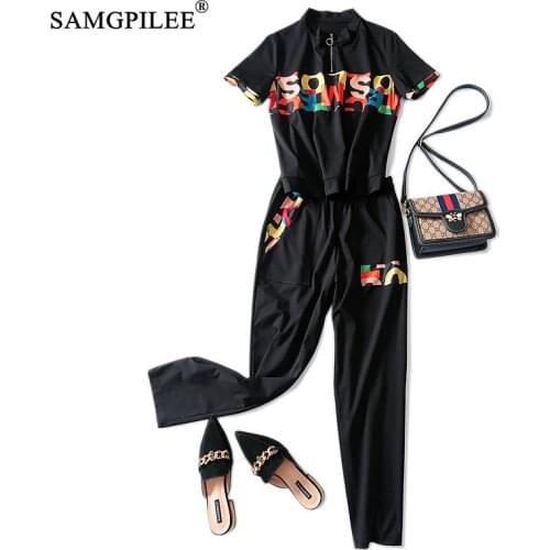 2 Piece Sets Womens Outfits Summer Clothes For Women 2020 Casual Stand Collar Elastic Waist Letter Plus Size Two Piece Sets 3XL