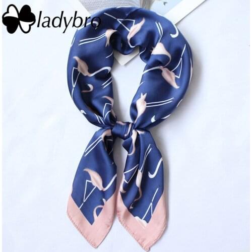 Ladybro Women Scarf Imitation Silk Scarf Female Print Foulard Bandana Lady Neckerchief Head Scarf Flamingos Kerchief 70*70Cm