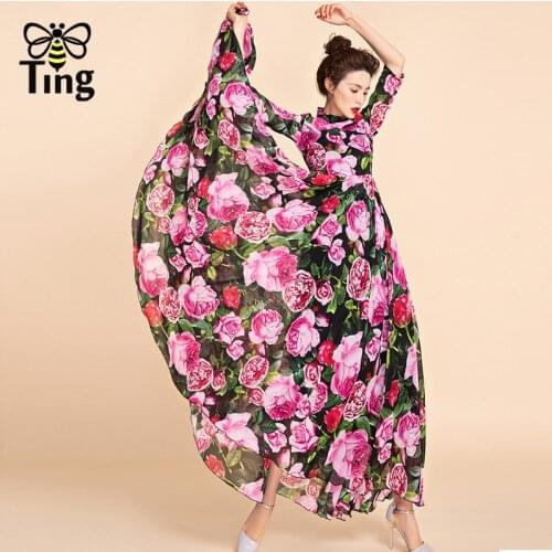 Tingfly Boho Design Runway Luxury Chiffon Maxi Dress Womens Elastic High Waist Floral Elegant Party Holiday Long Dress Robes
