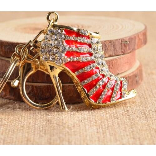 1PC High-heeled shoes Keychain Car Keyring Rhinestone Crystal Charm Pendant Key Bag Chain Gift Metal Craft MY 009