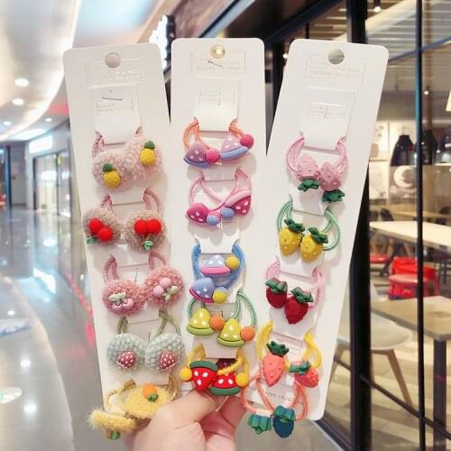 20 Pcs/Set Children Cute Cartoon Fresh Fruit Flower Elastic Hair Bands Girls Wool Rubber Bands Scrunches Kids Hair Accessories