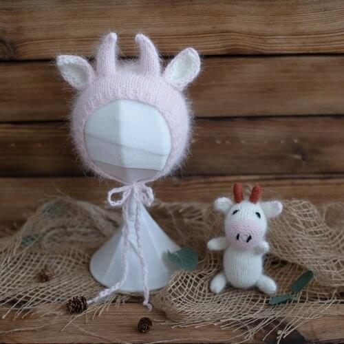 2021 New Style Animal Hat Toy Newborn Angola Bonnet and Toy Set Photography Props