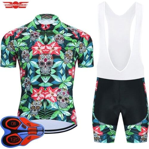 2021 SKULL Pro Cycling Jersey 9D Gel Bib Set Mens Cycling Wear Flower Bicycle Clothes MTB Cycling Clothing Quick Dry Cycling Kit