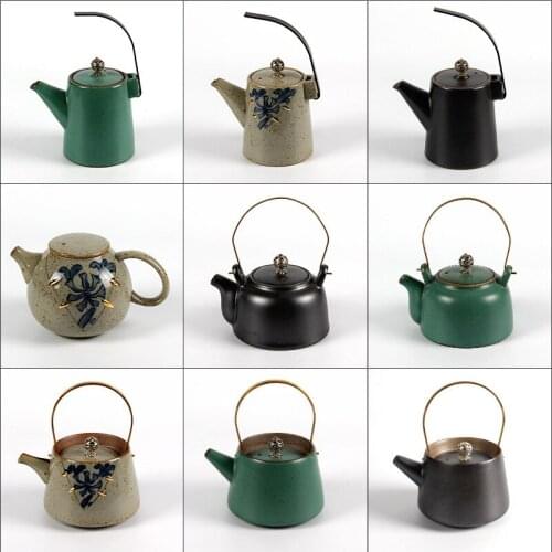 280 ML Pottery Glazed Handle Large Tea Kettle Stoneware Hand-held Pot Japanese-style Creative Handmade Teapot Teaware