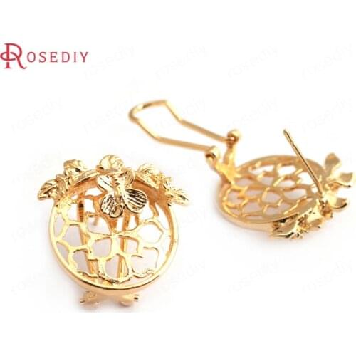 35011)6PCS inside 15MM 24K Gold Color Brass with Butterfly Round Settings Stud Earrings High Quality Diy Jewelry Findings