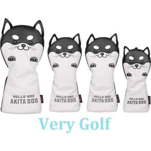 4pcs/set Black Akita Dog Golf Club Driver Fairway Wood Hybrid Head Covers 1 3 5 UT Covers