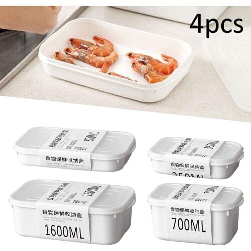 4PCS Refrigerator Fresh Box Seal Food Storage Containers with Lids Space Saver Organizer Kitchen Supplies for Fridge Microwave