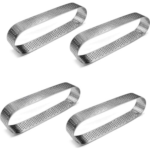 4Pcs Oval Ring Stainless Steel Perforated Mold Mousse Ring French Dessert Cake Decorating Tool Mousse Mould Bakeware-ABUX