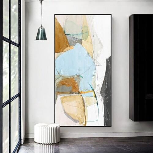 Abstract Oil Style Blue White Orange Grey Wall Art Posters Modern Elegant Canvas Painting Art Pictures Living Room Home Decor