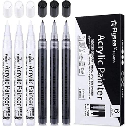 Acrylic Paint Pen White & Black, 0.7mm Acrylic Marker Set for Chalkboard, Wood, Plastic, Glass, Stone, Metal, Canvas, Ceramic