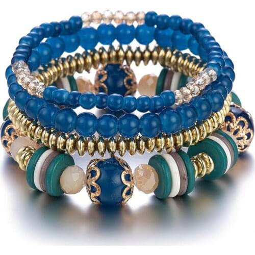 4Pcs/Set Charm Beads Bracelets Bohemia Style Glass Beaded Hand Chain Layered Bracelet Cocktail Party Women Bracelet Jewelry Gift