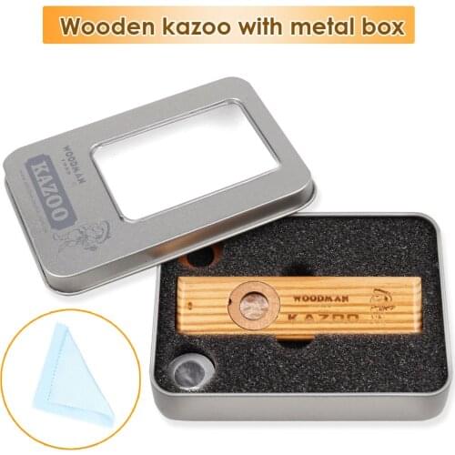 Wooden Kazoo with Metal Box Mini Portable Wooden Flute Harmonica Orff Instruments Ukulele Guitar Partner for Adult Kids Gifts