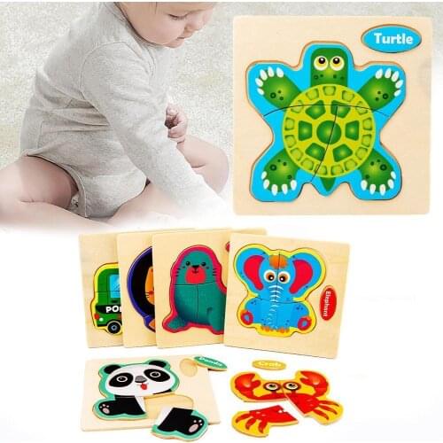 3D Wooden Puzzle Jigsaw Toys Children Wood 3d Cartoon Puzzles Early Toys Children Educational Gifts Kids Animal Intelligenc C8P9