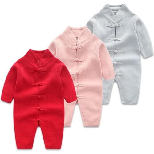Baby clothes for boys and girls Chinese style pure cotton knit one-piece harlequin baby climbing clothes