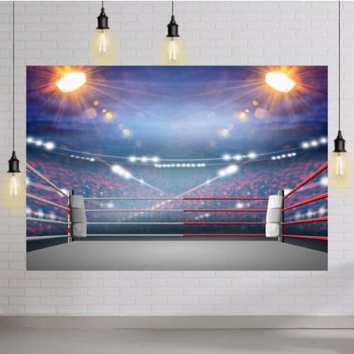 Wrestling Arena Backdrop Floodlight Blur Spectator Seats Sports Boxing Ring Ropes Background Man Boys Portrait Photo Shoot