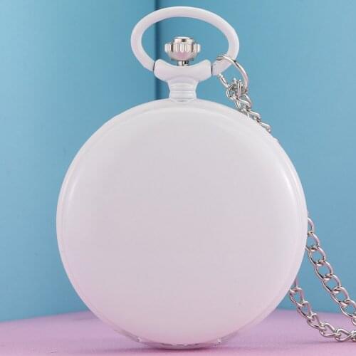 Classic Pure White Color Stylish Pocket Watch Smooth Cover Quartz Pendant Clock Premium Necklace Thin Chain Women Birthday Gifts