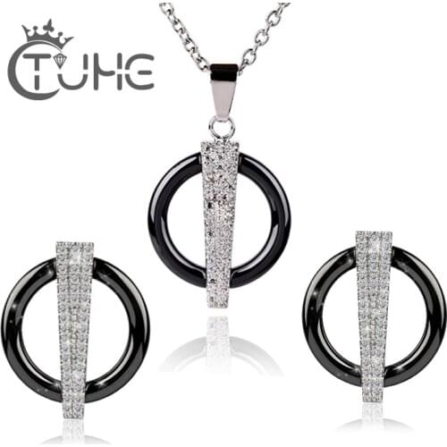 Woman Chokers Necklaces Earrings Set Luxury Jewelry Round Design Ceramic Pendant Stud Earrings for women collares mujer kolye