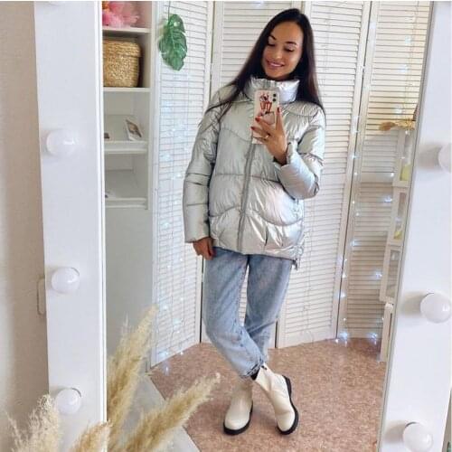 2020 Fashion Short Glossy Parkas Women Winter Jacket Coat Warm Stand Collar Solid Soft Cotton Padded Jackets Female