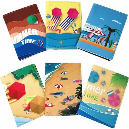 Summer Travel Passport Cover Women Fashion Beach Pattern PU Leather Passport Holder Wallet Air Tickets Holder ID Credit Card Bag
