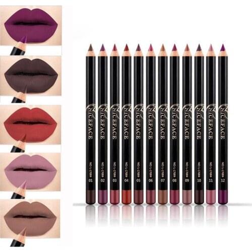 Hot 12 Colors Brand Lip Pencils Matte Lipliner Pencil Waterproof Makeup Lips Matte Lipstick Lip Liner Pen Smooth Nude Cosmetics
