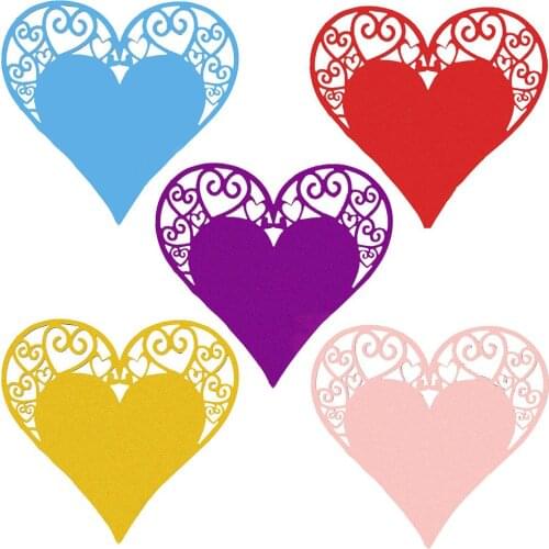 HOT 50Pcs Paper Name Cards Hollow Heart Shaped Wine Glass Placecard Laser Cut Paper Name Card for Cups Wedding Party Decoration