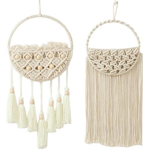 Macrame Wall ing Chic Boho Woven Tapestry Bohemian Window Pocket Geometric Holder Basket for Bedroom Room Accent