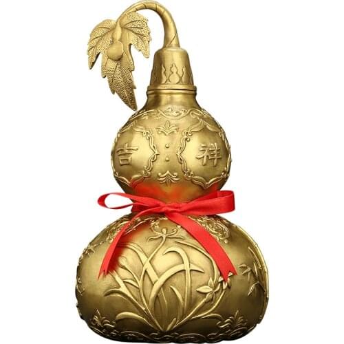 Copper Gourd Ornaments Large Opening Pure Gossip Feng Shui Living Room Home Lucky Furnishings Decorations Gathering Decor