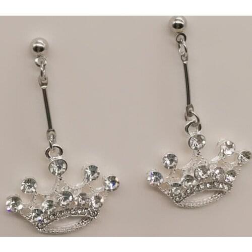 Fashion jewelry crown ladies classic shiny zircon earrings golden earrings girls zircon earrings