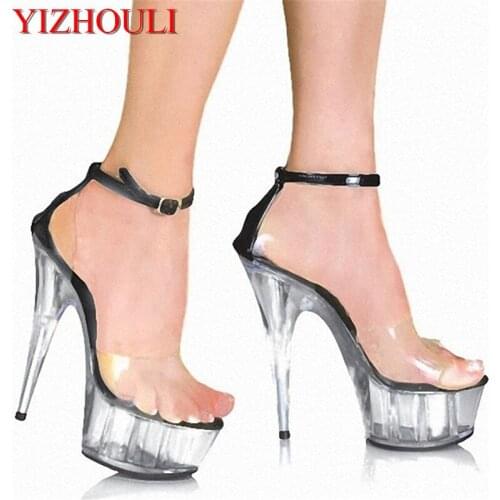 15cm women fashion Platform Sandals sexy clubbing Exotic Dancer shoes 6 inch strappy Crystal shoes made in china