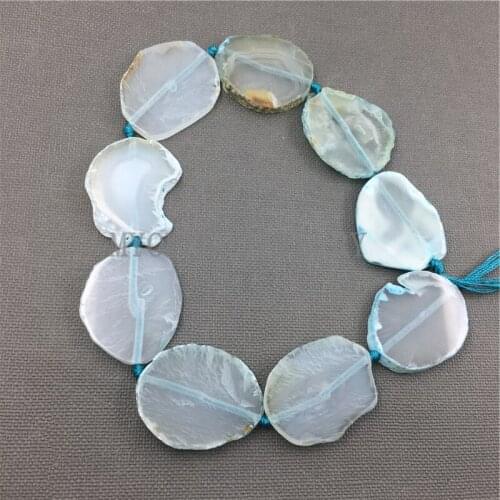 MY1104 Freeform Light Blue Clear agates Slab Slice Loose Beads,Cut Slab Sliced Achate Beads For Jewelry Making 15.5" strand