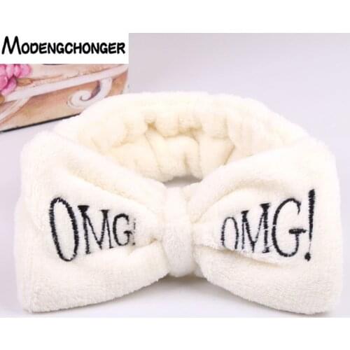 2020 New OMG Letter Coral Fleece Wash Face Bow Hairbands For Women Girls Headbands Headwear Hair Bands Turban Hair Accessories