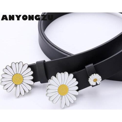 2020 New Women Belt Female Sweet Decoration Daisy Flower Lady PU Leather Black Belt Fashion Accessories Skirt Jeans Choice Belt