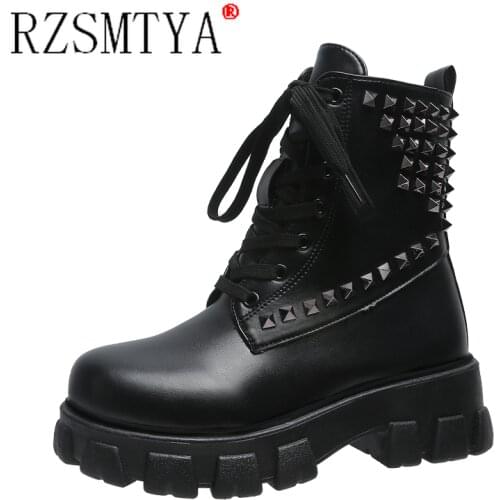 2021 New British Style Versatile Thick Bottom Leather Boots Women Autumn Winter Handsome Motorcycle Boots Fashion Botas Mujer