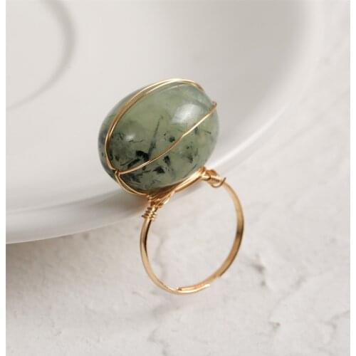 New Vintage Big Ova Geometric Retro Open Natural Stone Rings for Women Girl Finger Ring Party Wedding Jewelry Gift Adjustable