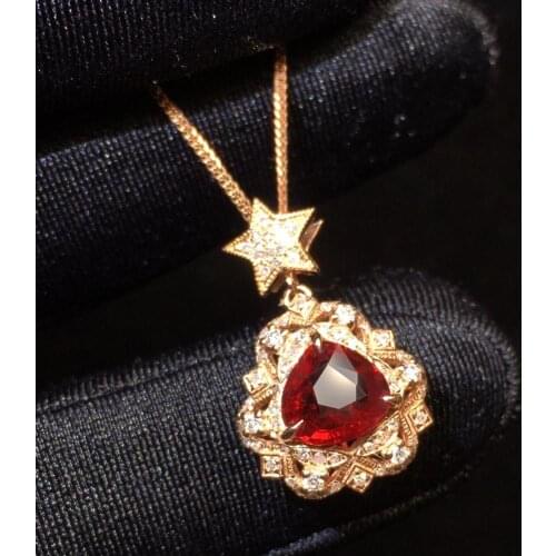 P115 Ruby Pendant Fine Jewelry 18K Gold AU750 Natural Unheat Red Ruby Gems 1.03ct Diamond Pendant Gemstone Necklaces for Women